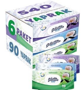 Familia Islak Havlu Mendil 90 Yaprak Karma 6 Lı Set (Lavanta-Mineral-Yeşilin Tazeliği) 540 Yaprak