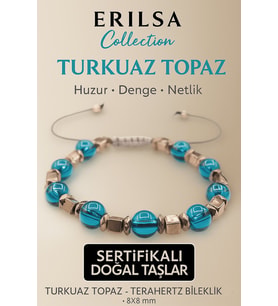 Sertifikalı Turkuaz Topaz Doğal Taş Bileklik - 8x8 mm Huzur Denge Netlik Enerji Taşı (Çok Renkli)