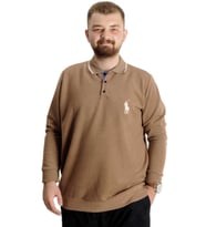 Mode XL Büyük Beden Erkek Sweat Polo Selanik Horse 23442 Sütlü Kahve