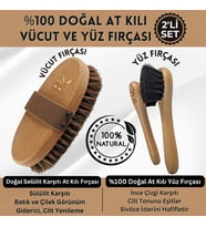%100 Doğal 2'li Cilt Bakım Seti Selülit Karşıtı At Kılı Fırçası ve Doğal At Kılı Yüz Fırçası