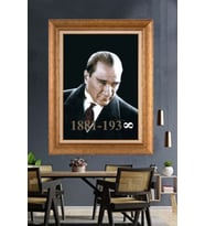 Altın Varaklı Çerçeveli Paspartulu Atatürk Tablo nh57 (Gold)