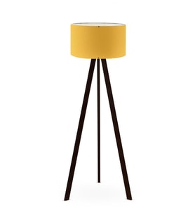 Art Tripod Ahşap Ayaklı Lambader Köşe Lambası Sarı Kumaş