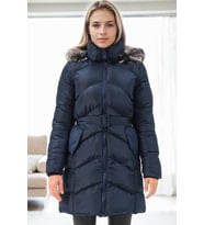 Dewberry Kadın %100 Polyester Kaban Lacivert Z6768 Günlük Dış Giyim, Şehir ve Ofis Stili, Hafta Sonu Kombini