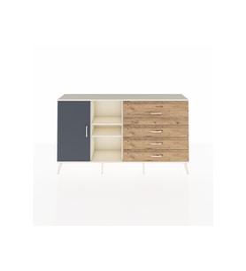 Arges Konsol 4 Raflı 4 Çekmeceli Tek Kapaklı  176x30x99 Aytaşı-Antrasit/Çam
