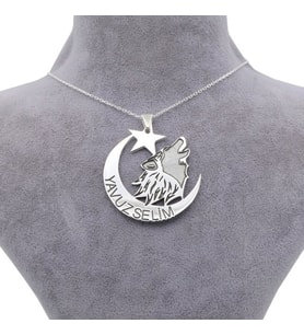 Kişiye Özel 925 Ayar Gümüş Ay Yıldız Kurt İsim Kolye
