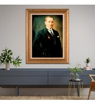Altın Paspartulu Atatürk  Çerçeveli Tablo C359 (Gold)