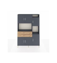 Arges Dolap 9 Raflı 2 Çekmeceli 6 Kapaklı 132x30x195 Antrasit-Antrasit/Çam