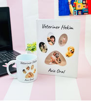 Kişiye Özel Veteriner Pati Tasarımlı Kupa Ve Sert Kapaklı Defter