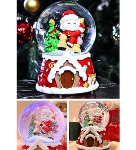 Kar Püskürtmeli Işıklı Müzikli Yılbaşı Noel Baba Hediyeler Temalı Kar Küresi 15 CM Noel Baba Hediyeler Temalı