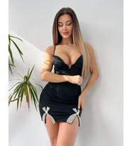 Siyah Parisian Posh Crystal Bow Mini Elbise