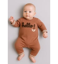 Hello Nakışlı % 100 Pamuk Erkek Bebek Tulum