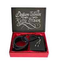 Hediye Seti Erkek Siyah  Kemer-Cüzdan-Harfli Tesbih