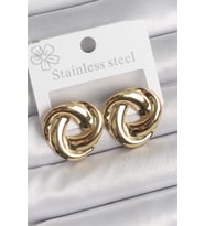 316 Çelik Gold Renk Düğüm Halka Model Kadın Küpe (Altın)