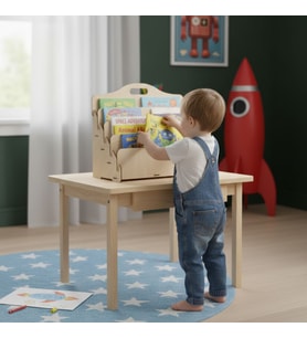 Simux Carry Montessori Uyumlu- Ahşap Demonte Çocuk Kitaplığı – Doğal, Taşınabilir Kitaplık