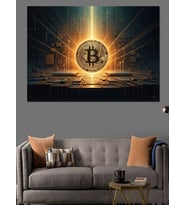 Altın Işıklı Bitcoin Finans Tablosu Dekoratif Kanvas - Mdf Ahşap Tablo