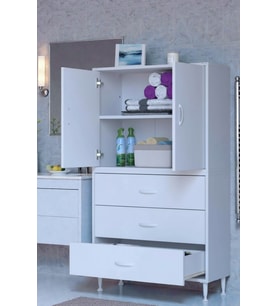 Eliusta Alia Çok Kullanışlı Dolap G:80 cm Üst Bölme Kapaklı Alt Bölme Çekmeceli 80x138x32,5 cm Modüler Dolap (Beyaz)