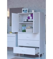 Eliusta Alia Çok Kullanışlı Dolap G:80 cm Üst Bölme Kapaklı Alt Bölme Çekmeceli 80x138x32,5 cm Modüler Dolap (Beyaz)