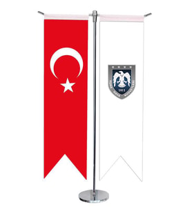 Masa Üstü Kırlangıç Hava Kuvvetleri + Türk Bayrağı + Krom T Direk Masa Bayrak Seti