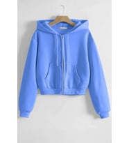 Ghassy Co. Kadın Pamuklu Crop Model Kanguru Cepli Sonbahar ve İlkbahar Kapüşonlu Crop Sweatshirt (Açık Mavi)