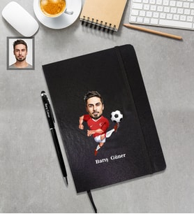 Kişiye Özel Milli Takım Karikatürlü Siyah Defter Touchpen Kalem Hediye Seti Bay-1