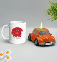 Yılbaşı Hediyesi BK Gift Kişiye Özel Yeni Yıl Tasarımlı Beyaz Kupa Bardak ve Plakalı Nostaljik Vosvos Mum Hediye Seti-4, Sevgiliye, Arkadaşa Hediye