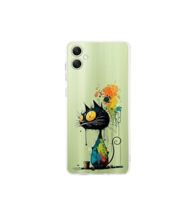 Samsung Galaxy A06 ile Uyumlu Splash Kedi Tasarımlı Şeffaf Silikon Kılıf