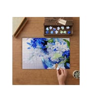 Mavi Beyaz Güzel Çiçekler Tasarımı 240 parça Ahşap Puzzle Ahşap Kutuda MP04846