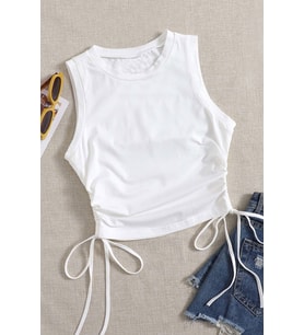 Merry See Yanları Büzgülü Kolsuz Bluz Crop Top Atlet (Beyaz)
