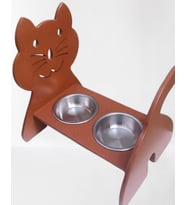 Hobi ERC 90373 MODEL Kedi Mama Ve Su Kabı Seti MDF Ceviz Renk Paslanmaz Tabak