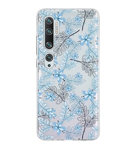 Xiaomi Mi Note 10 Uyumlu Kapak Floral Mavi Tasarımlı Şeffaf Silikon Kılıf