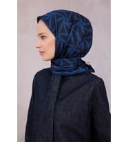 Geometrik Desen İpek Twill Eşarp 4221D01 (Lacivert)