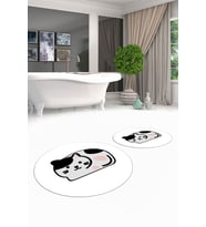EVDEYA 3D Dijital Yıkanabilir Kedi Desen İkili Banyo Halısı Paspas Yuvarlak Klozet Takımı, YKLOZET-43-BEYAZ, (Beyaz)