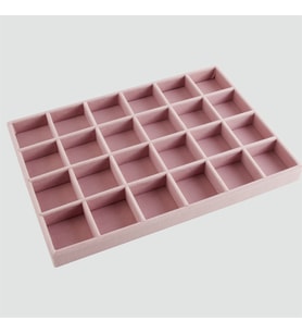 Yerli Üretim Süet Kumaş Pembe Renk 34 cm / 24 cm  24 Bölmeli Çekmece İçi Takı Standı