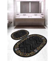 Dijital Baskılı Kaymaz Taban Yıkanabilir Oval 2'li Klozet Takımı Banyo Paspası NOKZ-SD-237 (Siyah)