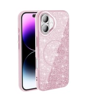 Apple iPhone 16 Uyumlu Kılıf M-safe Şarj Özellikli Parlayan Simli Zore Okso Kapak (Pembe)