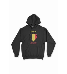 Brüksel Belçika Bayraklı Kalpli Siyah Sweatshirt Hoodie