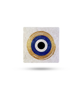 Doğaltaş Bardak Altlığı 10x10x1cm - Nazar Boncuğu Baskılı Tekli - Stone Coasters