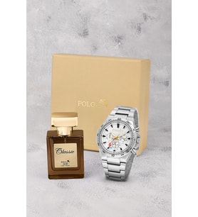 Polo Air Klasik Erkek Kol Saati Ve 55 ml Parfüm Seti Gümüş Gold Renk ST-5027E6