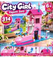 Şehir Ev Yapım Seti 314 Parça Detaylı Pembe Ev Tasarımı Yaratıcı Yapı Oyuncağı