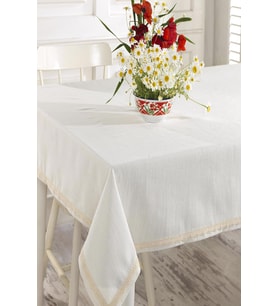 Naturel Kalın Buldan Keteni İnce Dantelli Masa Örtüsü (Natural)