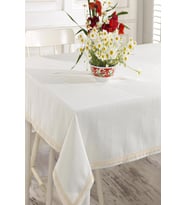Naturel Kalın Buldan Keteni İnce Dantelli Masa Örtüsü (Natural)