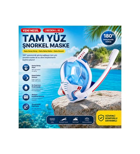 HyMark Çift Tüplü Şnorkel Maskesi (L-XL) Beden Tam Kuru Dalış Yüzme Maskesi Full Face Dalış Gözlüğü