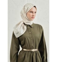 Jakarlı İpek Pamuk Dama Eşarp - 4464 (Taş)