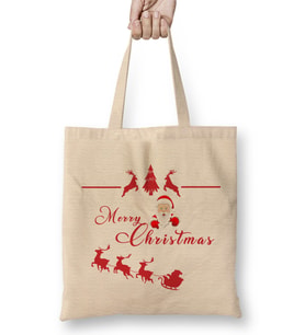 Yılbaşı Yeni Yıl Konseptli Merry Christmas Bez Çanta Uzun Saplı