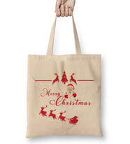 Yılbaşı Yeni Yıl Konseptli Merry Christmas Bez Çanta Uzun Saplı