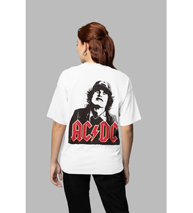 Ac Dc Baskılı Unisex Oversize Tişört