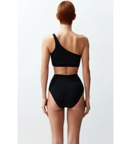 Kadın Bikini Takımı Tek Omuz Üst Kolsuz Yüksek Bel Hipster Alt Balensiz Düz Renk Örme Kumaş Regular