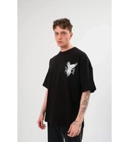 pilelistore- Unisex Bisiklet Yaka Baskılı Oversize T-Shirt - Siyah