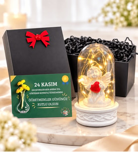 24 Kasım Öğretmenler Günü Hediyesi Melek Öğretmenim LED Işıklı Fanus Öğretmene Hediye