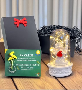 24 Kasım Öğretmenler Günü Hediyesi Melek Öğretmenim Temalı Led Işıklı Fanus Öğretmene Hediye